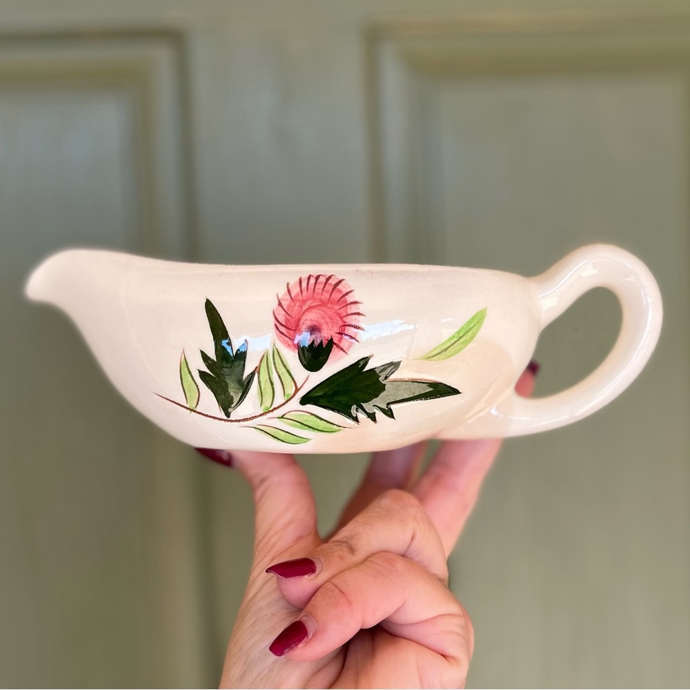 Vintage Stangl Pottery Gravy Boat - Hand-Painted Pink Thistles, Mid-Century